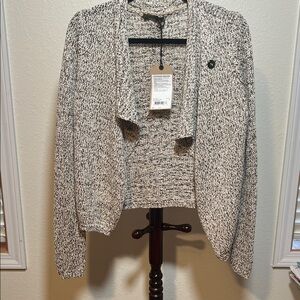 Prana Black and White Open-Front Cardigan